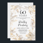 Goldene Blüte 60. Geburtstagsparty Einladung<br><div class="desc">Elegante Rose und Blätter rund um Ihre 60. Geburtstagsparty.</div>