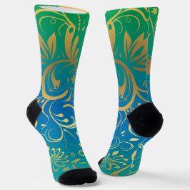Goldene Blüte auf Grün und Blau zurück Socken