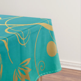 Goldene Blüte auf Grün und Blau zurück Tischdecke
