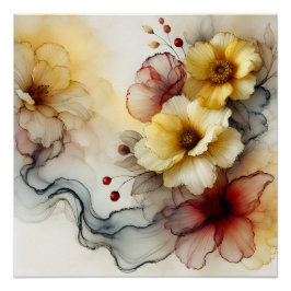 "Goldene Blüte Elegante: Abstrakte blumengeschmück Poster