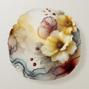 "Goldene Blüte Elegante: Abstrakte blumengeschmück Rundes Kissen