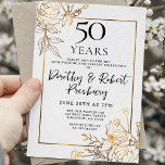 Goldene Blüte zum 50-jährigen Jubiläum Einladung<br><div class="desc">Elegante Rose und Blätter rund um Ihr Party zum 50. Geburtstag.</div>