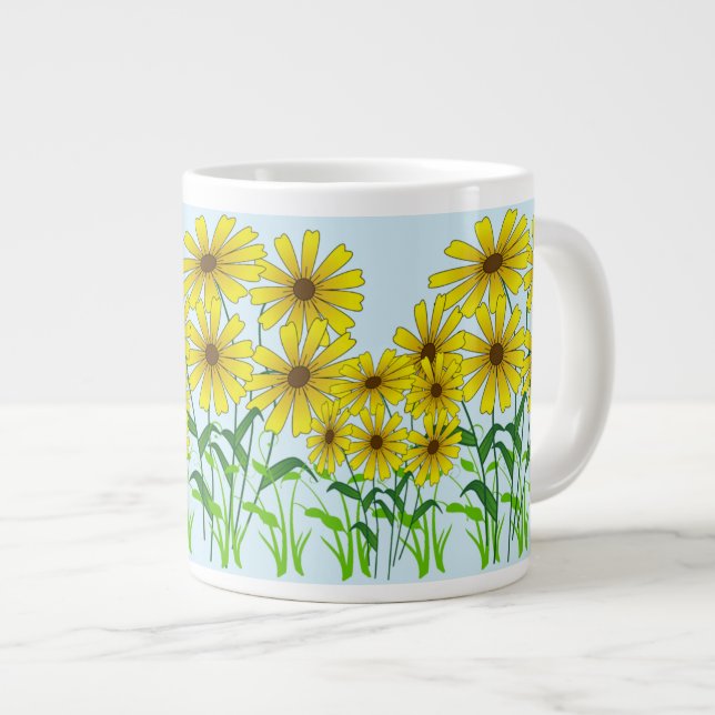 Goldene Blüten: Gelbe Blume und grüne Graskunst Jumbo-Tasse (Vorderseite Rechts)