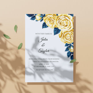 Goldene Blüten mit blauen Zweigen Einladung