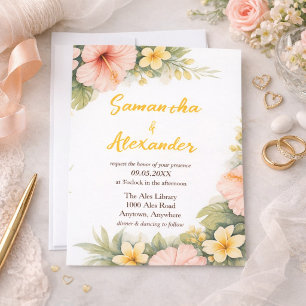 Goldene Blüten Tropischer Tagtraum Hochzeit Einladung