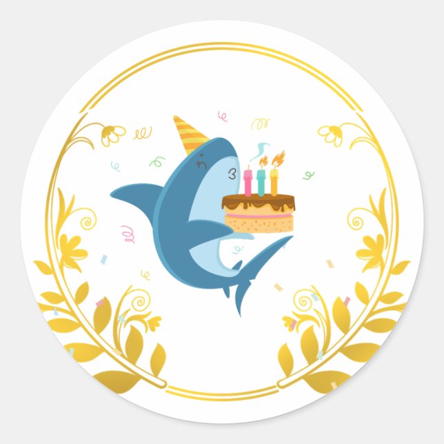 Goldene Blütendekoration Gold Rahmen Geburtstag Runder Aufkleber (Vorderseite)