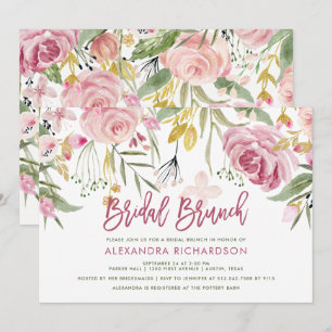 Goldene Blütenfarbe Rosa Bridal Brunch Einladung
