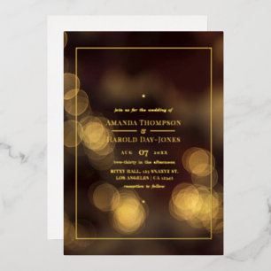 Goldene Bokeh-Hochzeitsfolien-Einladung Folieneinladung