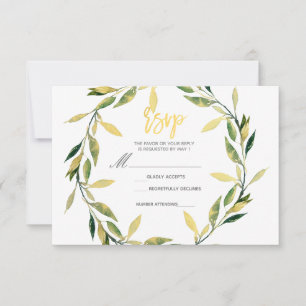 Goldene Botanische Grüne Blatt-Girlande Moderne RS RSVP Karte