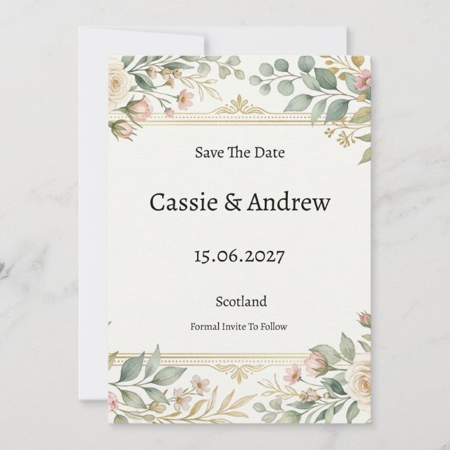 Goldene botanische Hochzeit Save The Date (Vorderseite)