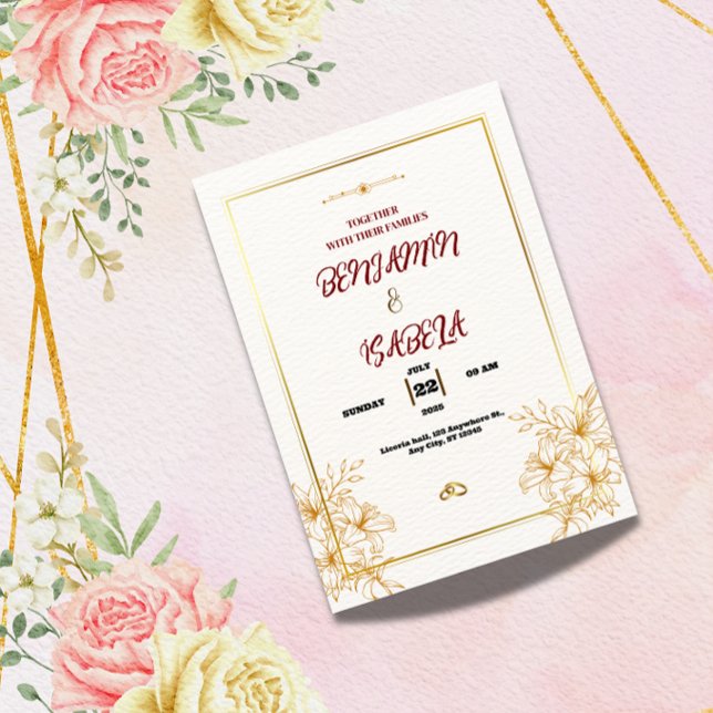 Goldene botanische Hochzeitseinladung  Einladung (Von Creator hochgeladen)