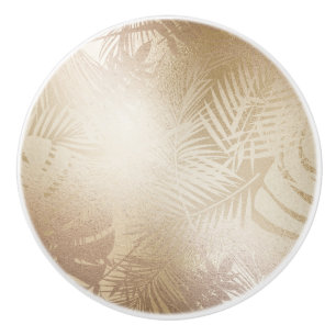 Goldene Botanische Tropische Palmbaumblätter Keramikknauf