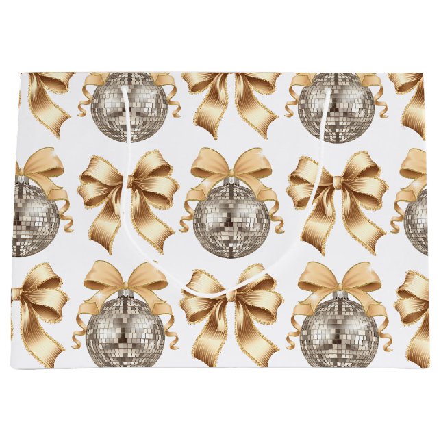 Goldene Bow und Disco Ball Große Geschenktasche -  Große Geschenktüte (Vorderseite)