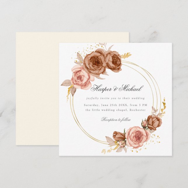 Goldene braune Rose laden zur Hochzeit ein Einladung (Vorne/Hinten)