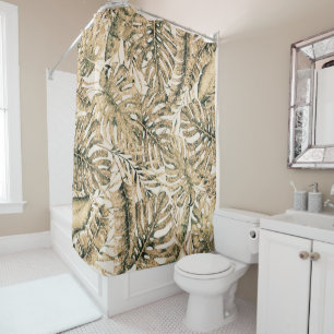 Goldene Bronze Glitzer Tropical Palm Blätter Chic Duschvorhang