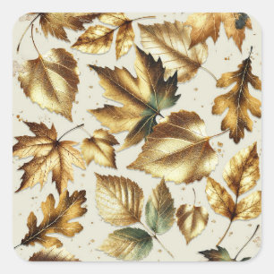 Goldene Bronzeblätter Mandel Beige Glamour Herbsth Quadratischer Aufkleber
