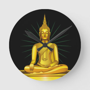 Goldene Buddha-Wanduhr Runde Wanduhr