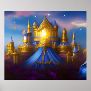 Goldene Burg gold blau Fantasy magisch Poster