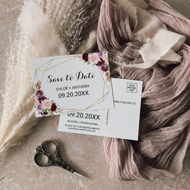 Goldene Burgund-Save the Date-Karte Postkarte (Von Creator hochgeladen)