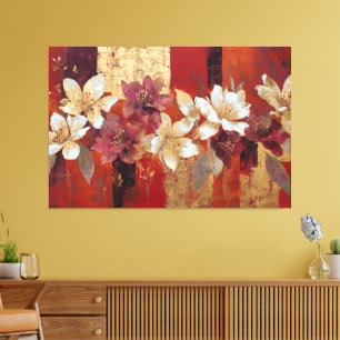 Goldene Burgunder Florale Abstrakte Wandkunst Leinwanddruck