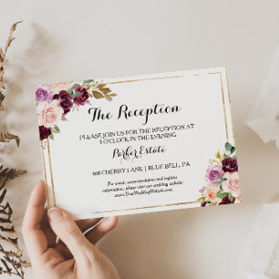 Goldene Burgundy-Hochzeitsempfangskarte Einladung