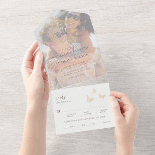 Goldene Butterfly Elegantes romantisches Foto Eine All In One Einladung
