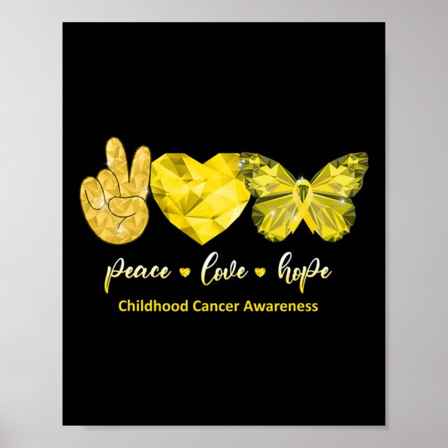 Goldene Butterfly Peace Liebe hoffen Kinderkrebs A Poster (Vorne)