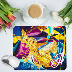 Goldene Butterfly Vibrante Monogramm Flüssig Abstr Mousepad