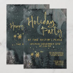 Goldene Calligrafie Winter Woodland Feiertage Einladung