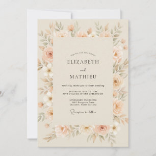 Goldene Champagner-Pfirsich-Blüten-Hochzeit Einladung