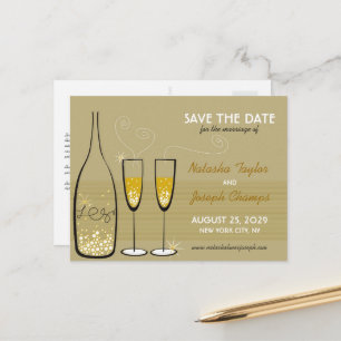 Goldene Champagnerbläschen - Save the Date Ankündigungspostkarte