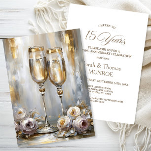 Goldene Champagnergläser 15. Hochzeitstag Einladung