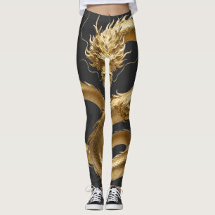 Goldene chinesische Drachenkunst   Mythisches Fabe Leggings