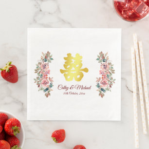 Goldene chinesische Hochzeit doppelte Glück Blumen Serviette