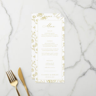 Goldene Chinoiserie-Blumenhochzeit Menükarte