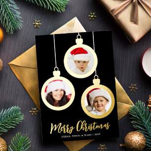 Goldene Christbaumkugeln 3 Fotos Collage Frohe Wei Folien Feiertagskarte