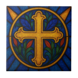 Goldene christliche Kreuz-Buntglas-Keramikfliese Fliese