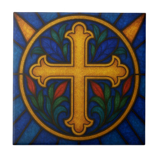 Goldene christliche Kreuz-Buntglas-Keramikfliese Fliese
