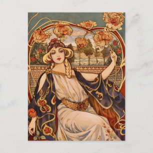 Goldene Chrysantheme Muse – Art Nouveau Floral Postkarte