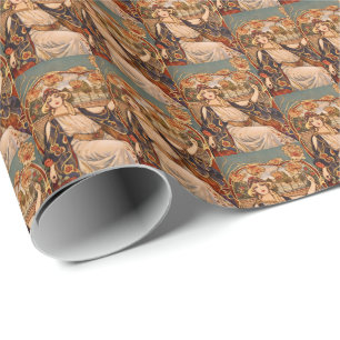 Goldene Chrysanthemen-Muse – Art Nouveau Floral Geschenkpapier