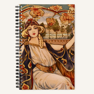 Goldene Chrysanthemum-Muse – Art Nouveau Floral Notizbuch