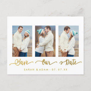 Goldene Collage-Foto Save the Date Postkarte