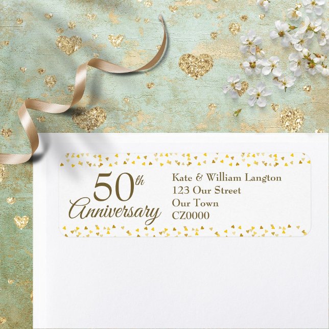 Goldene Confetti-Rücksendeadresse zum 50-jährigen  (50th Anniversary Gold Confetti Return Address Label)