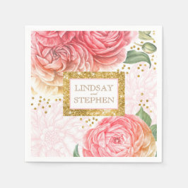 Goldene Confetti Vintage Blumenhochzeit Serviette