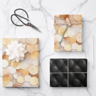 Goldene Creme-Braune Münzkreise Schwarzes Kunstled Geschenkpapier Set
