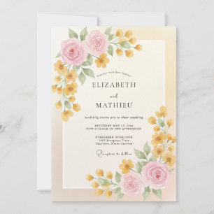 Goldene Creme-Ranunculus-Eukalyptus-Hochzeit Einladung