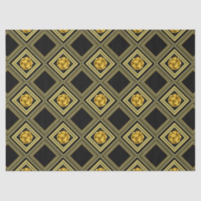Goldene Creme Schwarz Geometrische Decoupage Seidenpapier (Vorderseite)