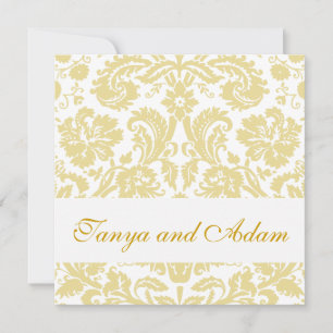 Goldene, cremefarbene florale Damast-Hochzeitseinl Einladung