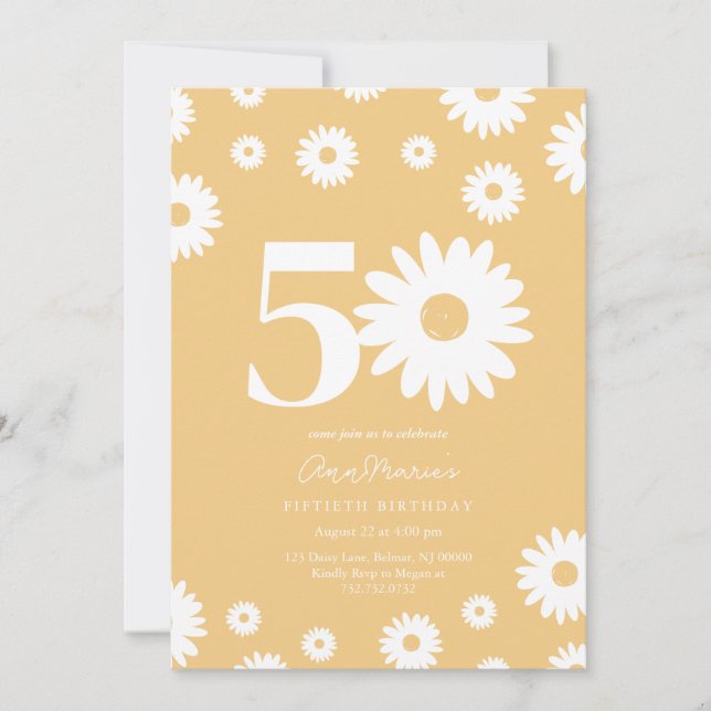 Goldene Daisy 50. Geburtstagsfeier Einladung (Vorderseite)