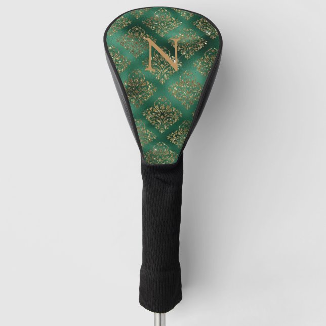 Goldene Damaske Eleganter Monogram-Glitzer Golf Headcover (Vorderseite)
